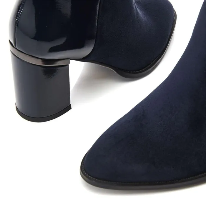 Women Moda In Pelle Heeled And Wedge Boots Madisonn Navy Alcantara