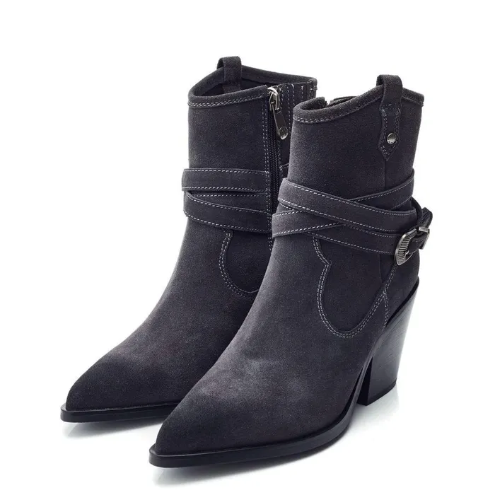 Women Moda In Pelle Heeled And Wedge Boots Malatrex Dark Grey Suede