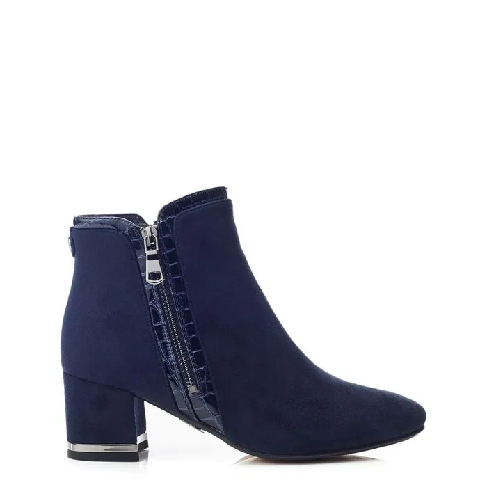 Women Moda In Pelle Heeled And Wedge Boots Peggi Navy Alcantara