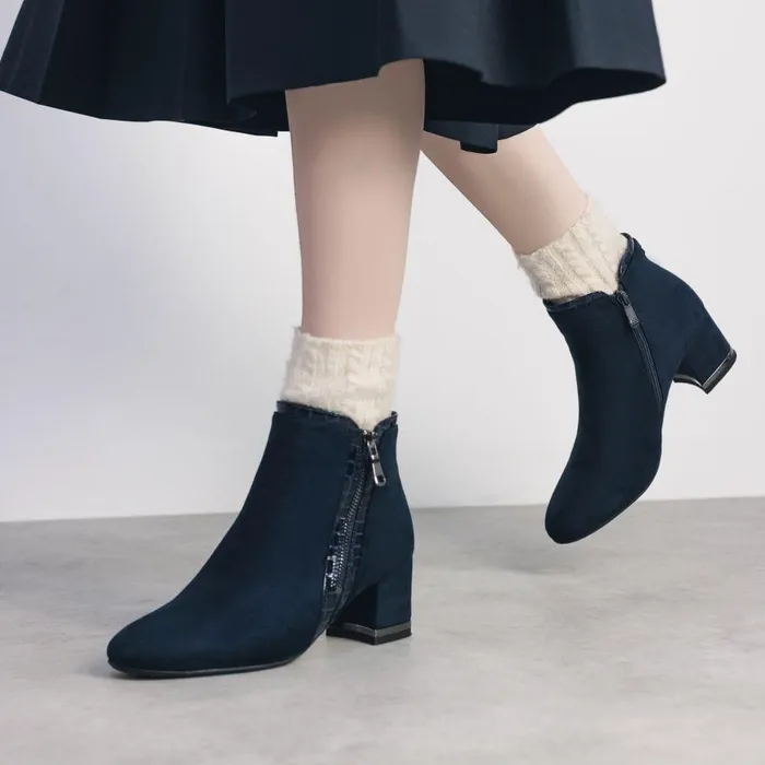 Women Moda In Pelle Heeled And Wedge Boots Peggi Navy Alcantara