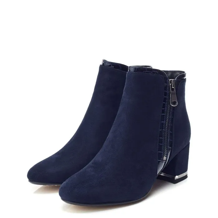 Women Moda In Pelle Heeled And Wedge Boots Peggi Navy Alcantara