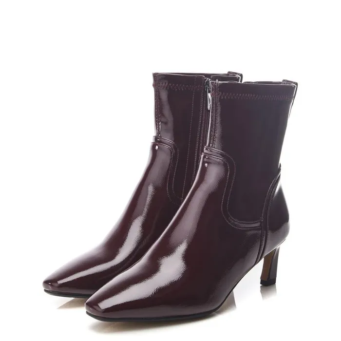 Women Moda In Pelle Heeled And Wedge Boots Petuniah Burgundy Patent
