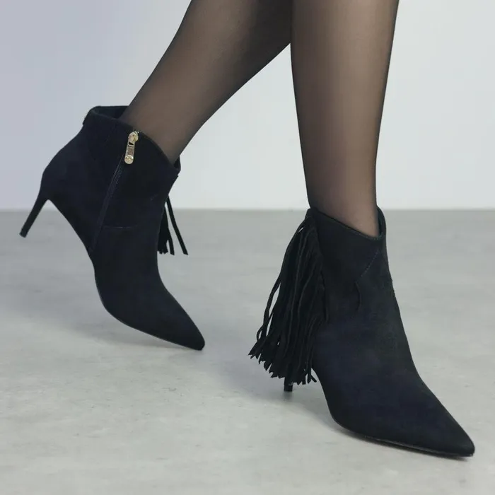 Women Moda In Pelle Heeled And Wedge Boots Qianna Black Alcantara