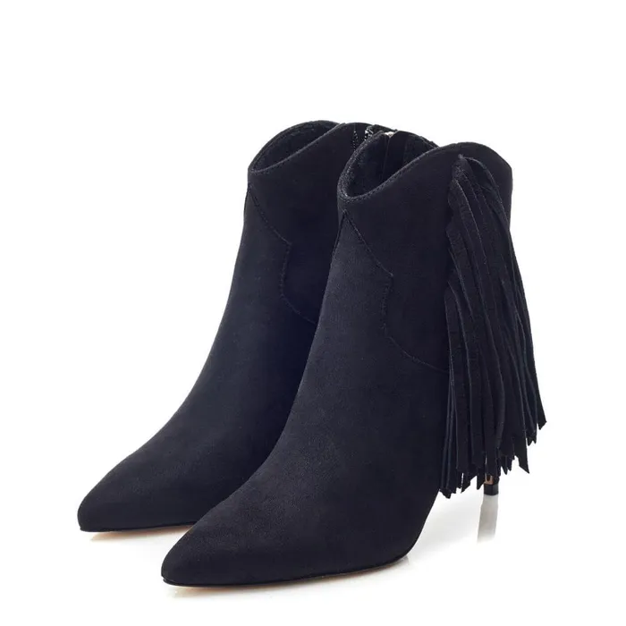 Women Moda In Pelle Heeled And Wedge Boots Qianna Black Alcantara