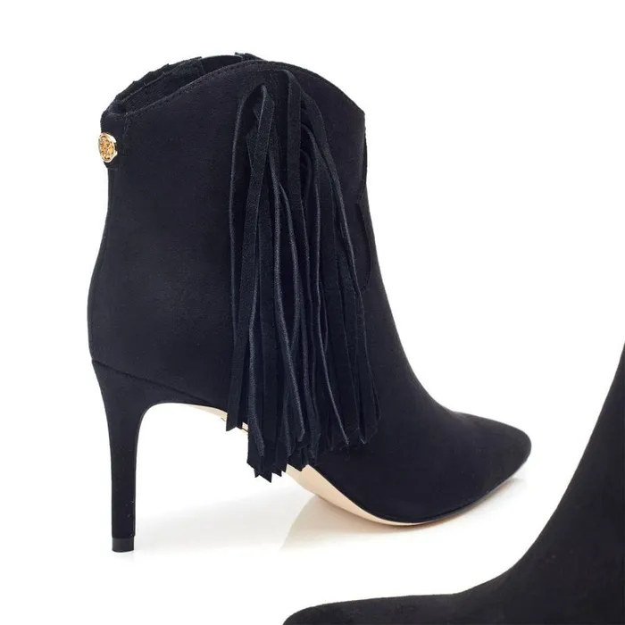 Women Moda In Pelle Heeled And Wedge Boots Qianna Black Alcantara