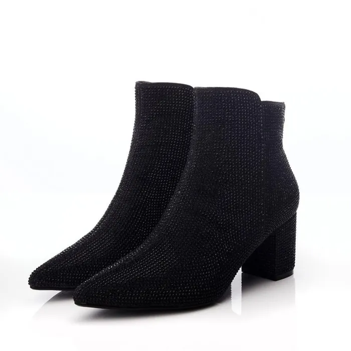 Women Moda In Pelle Heeled And Wedge Boots Xiomara Black Textile