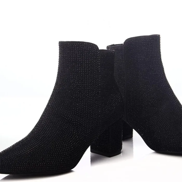 Women Moda In Pelle Heeled And Wedge Boots Xiomara Black Textile