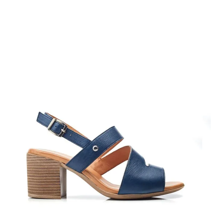Women Moda In Pelle Heeled Sandals Laya NavyTan Leather