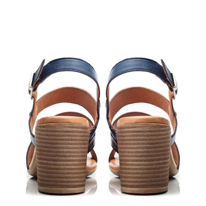Women Moda In Pelle Heeled Sandals Laya NavyTan Leather