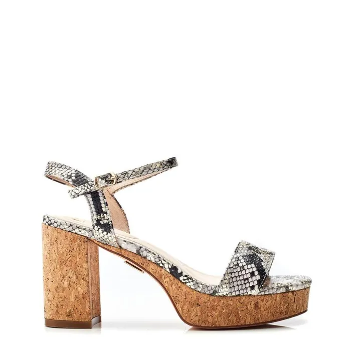 Women Moda In Pelle Heeled Sandals Lysha Natural 8211 Gold Snake Print