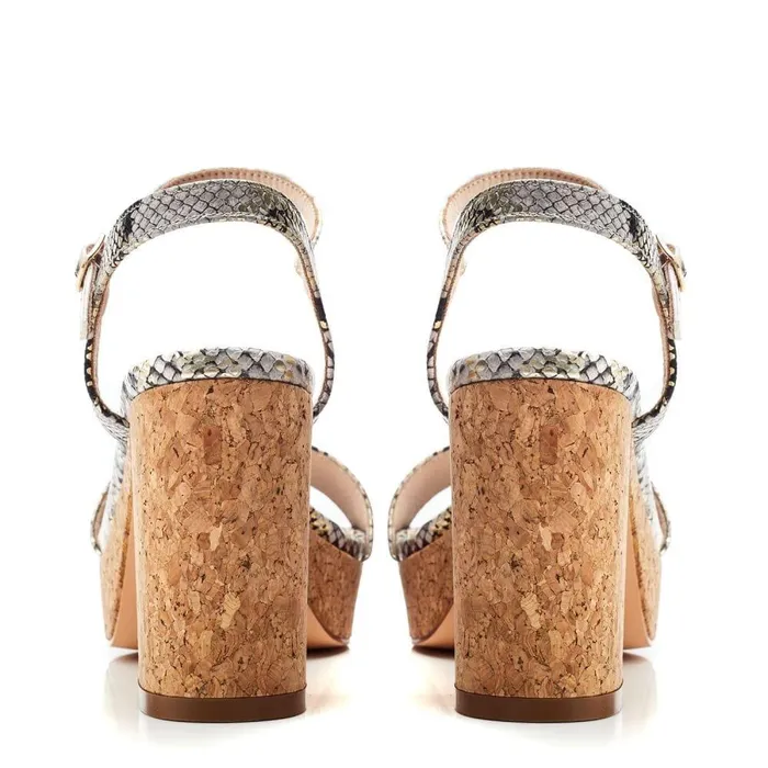 Women Moda In Pelle Heeled Sandals Lysha Natural 8211 Gold Snake Print