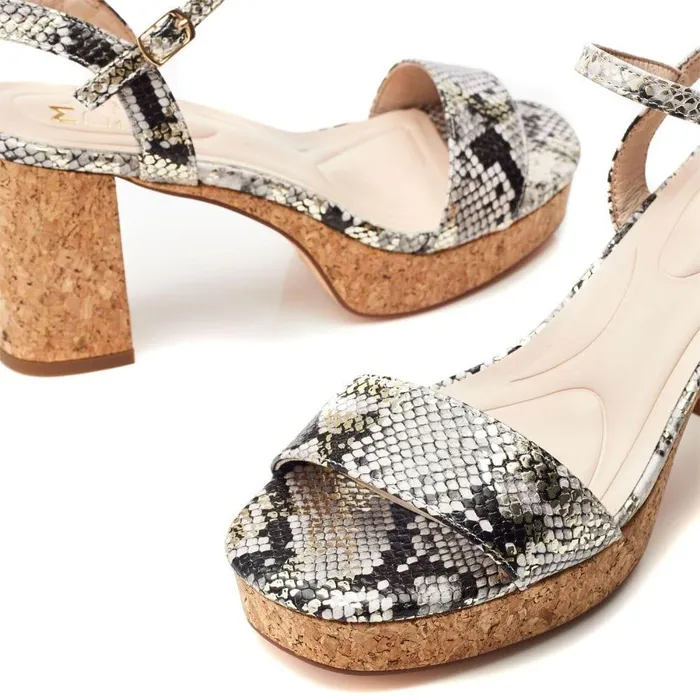 Women Moda In Pelle Heeled Sandals Lysha Natural 8211 Gold Snake Print