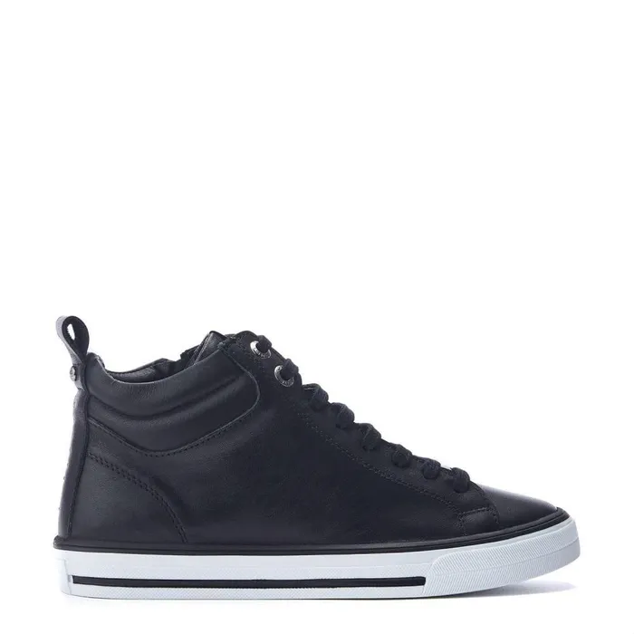 Women Moda In Pelle HighTop Trainers Aleize Black Leather