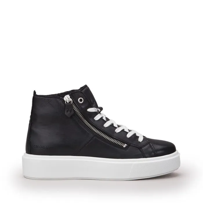 Women Moda In Pelle HighTop Trainers Shoon Sh Implore Black Leather