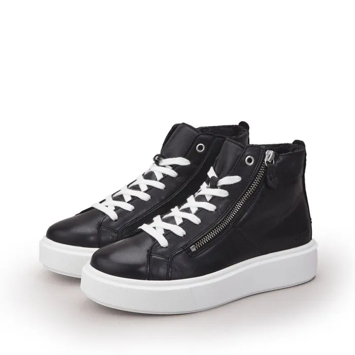 Women Moda In Pelle HighTop Trainers Shoon Sh Implore Black Leather