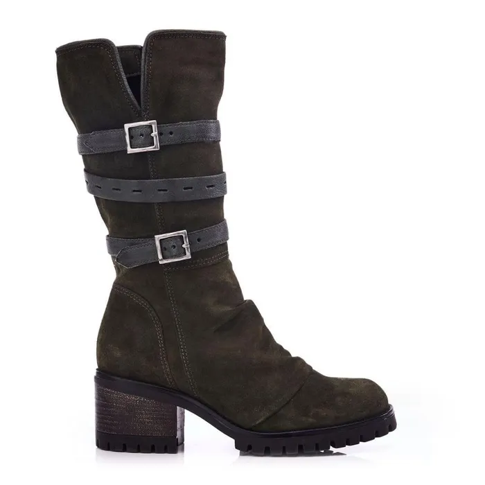 Women Moda In Pelle Knee High Boots Brendie Khaki Suede