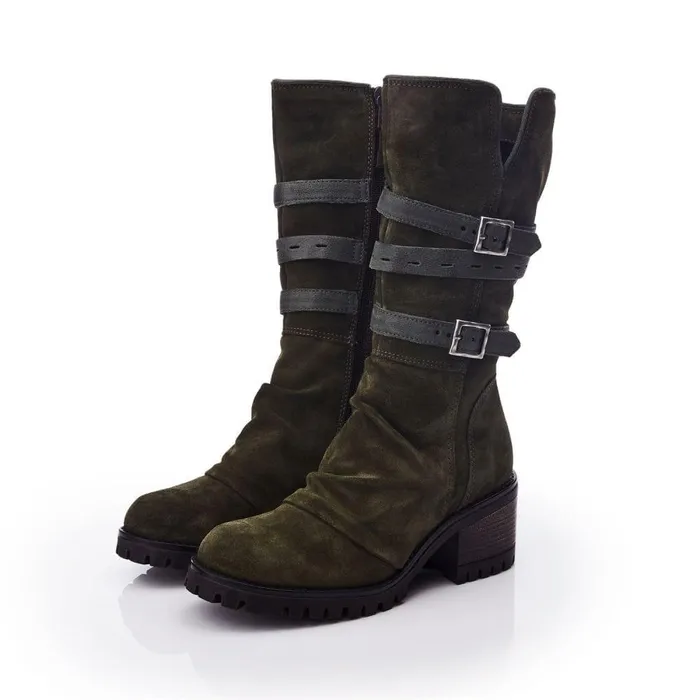 Women Moda In Pelle Knee High Boots Brendie Khaki Suede