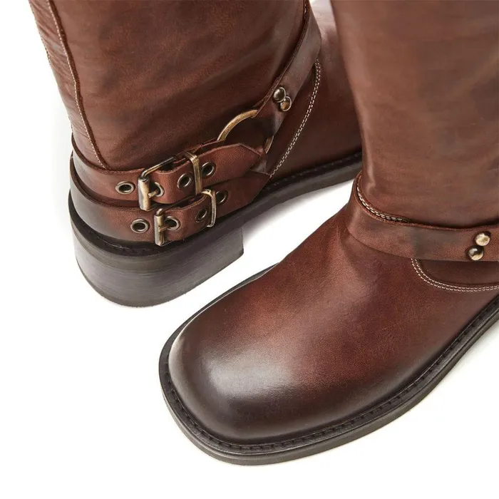 Women Moda In Pelle Knee High Boots Bsoleful BBiker Tan Leather