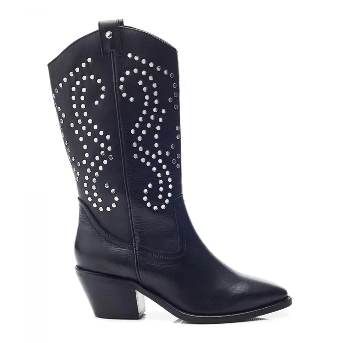 Women Moda In Pelle Knee High Boots Serres Black Leather