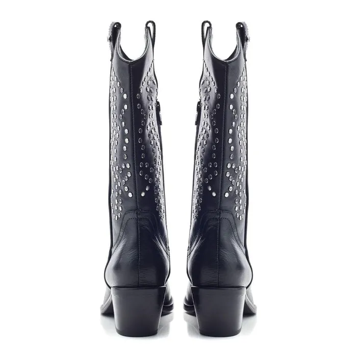 Women Moda In Pelle Knee High Boots Serres Black Leather