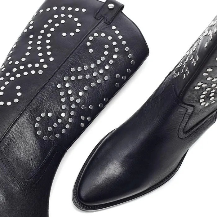 Women Moda In Pelle Knee High Boots Serres Black Leather