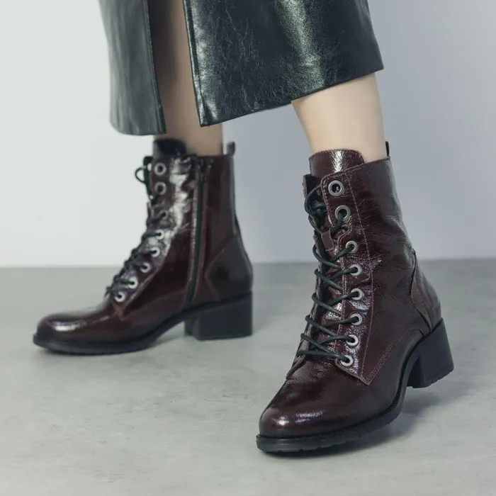 Women Moda In Pelle MidCalf Boots Bezzie Burgundy Patent Leather