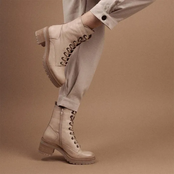 Women Moda In Pelle MidCalf Boots Bezzie Cream Leather