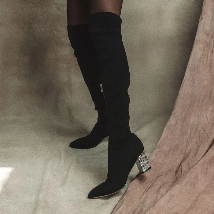 Women Moda In Pelle Over The Knee Boots Quanna Black Alcantara
