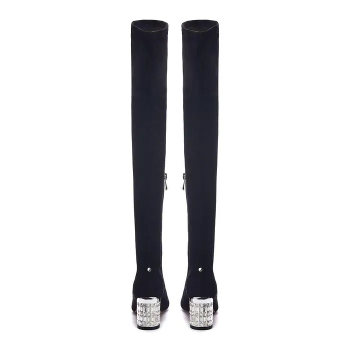 Women Moda In Pelle Over The Knee Boots Quanna Black Alcantara