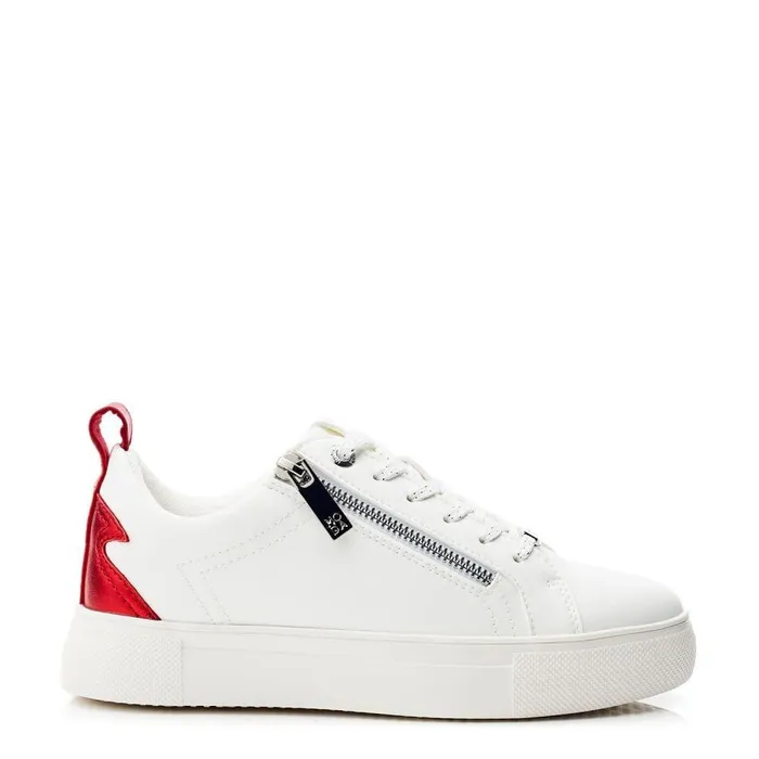 Women Moda In Pelle Platform Trainers Brumath White Red Porvair