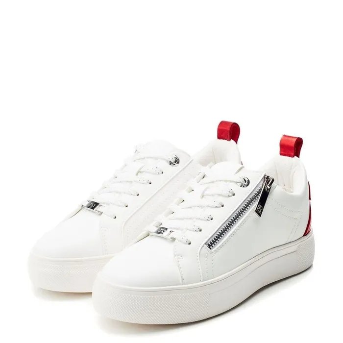 Women Moda In Pelle Platform Trainers Brumath White Red Porvair