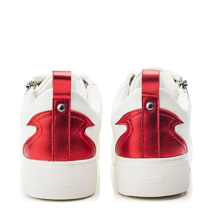Women Moda In Pelle Platform Trainers Brumath White Red Porvair