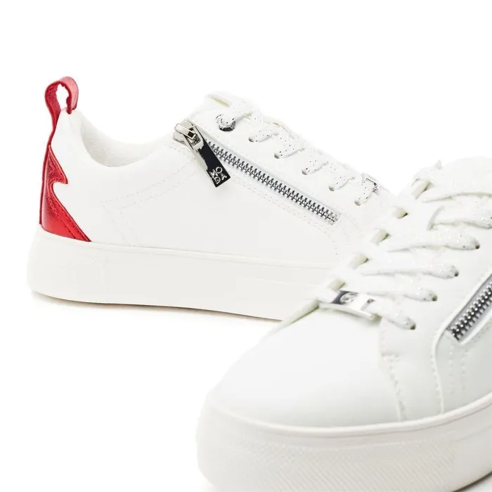 Women Moda In Pelle Platform Trainers Brumath White Red Porvair