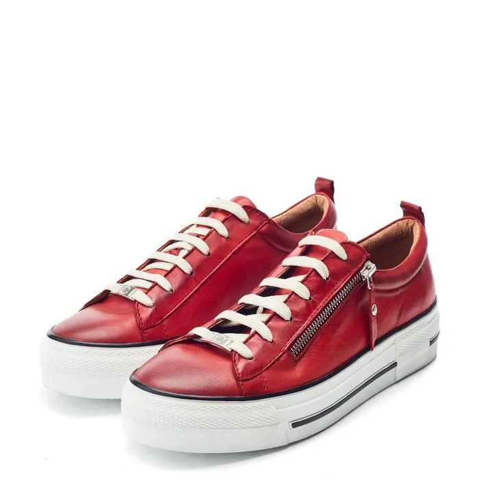 Women Moda In Pelle Platform Trainers Filician Dark Red Leather