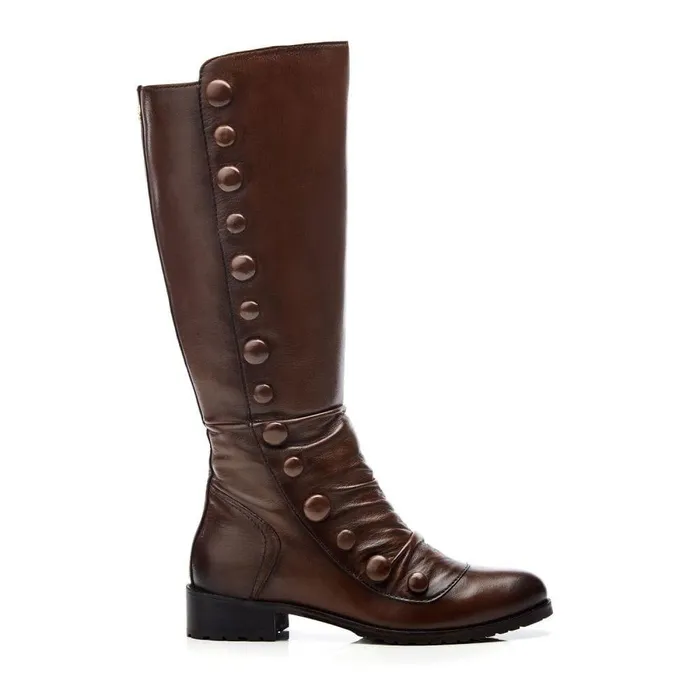 Women Moda In Pelle Riding And Flat Boots Irenne Tan Leather
