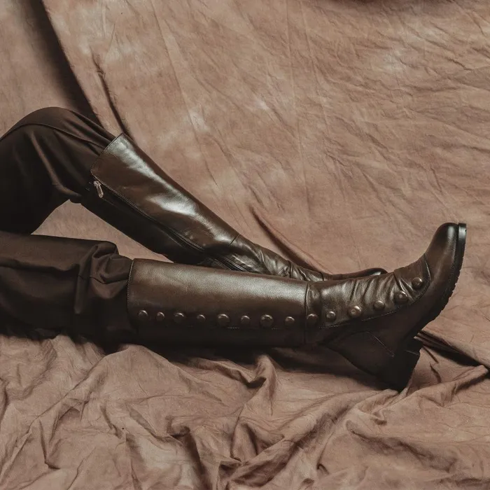 Women Moda In Pelle Riding And Flat Boots Irenne Tan Leather