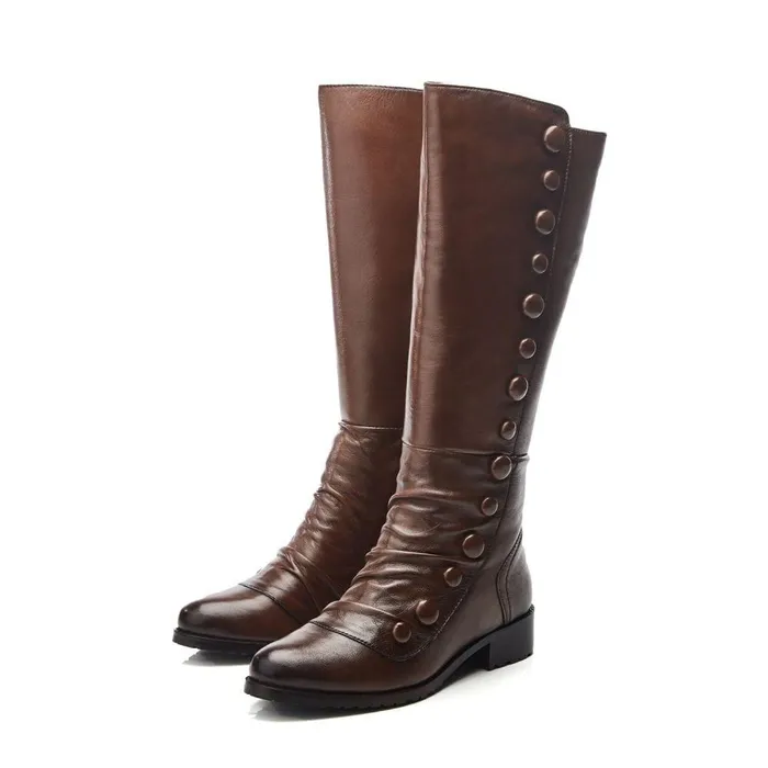 Women Moda In Pelle Riding And Flat Boots Irenne Tan Leather
