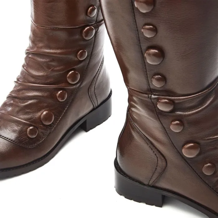 Women Moda In Pelle Riding And Flat Boots Irenne Tan Leather