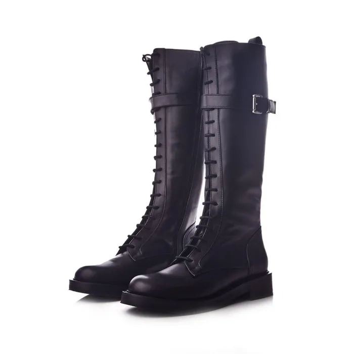 Women Moda In Pelle Riding And Flat Boots Shoon Sh Avila Black Leather