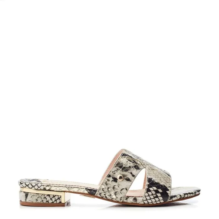 Women Moda In Pelle Slider Sandals Murah Natural 8211 Gold Snake Print