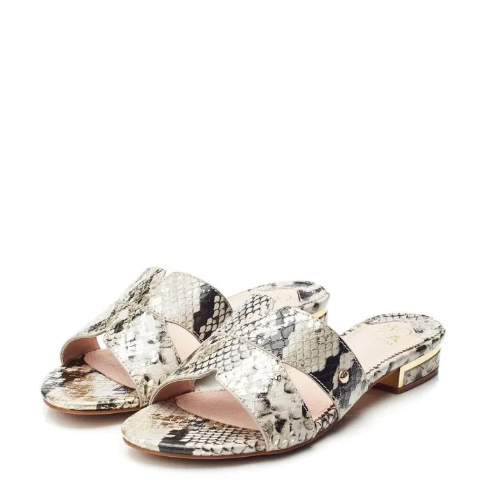 Women Moda In Pelle Slider Sandals Murah Natural 8211 Gold Snake Print