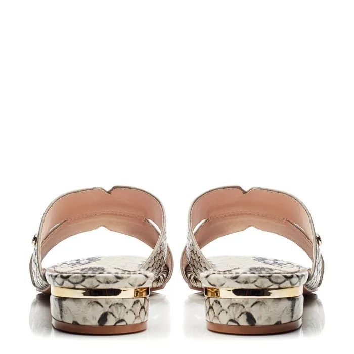 Women Moda In Pelle Slider Sandals Murah Natural 8211 Gold Snake Print