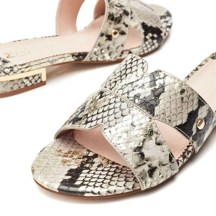 Women Moda In Pelle Slider Sandals Murah Natural 8211 Gold Snake Print