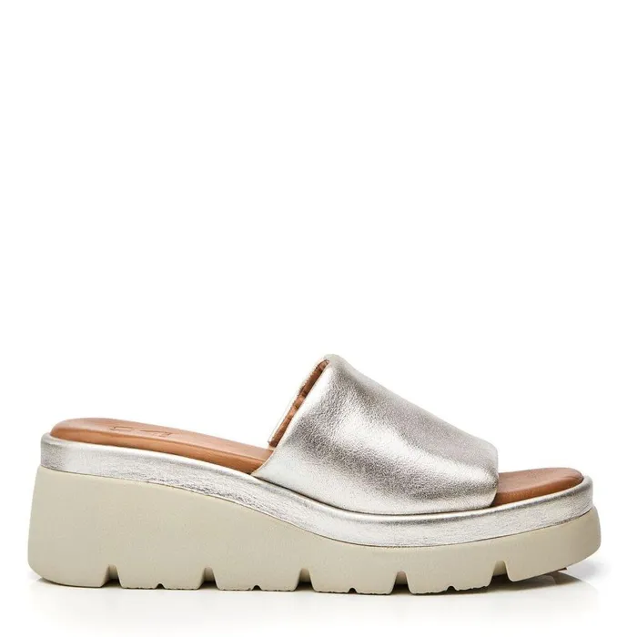 Women Moda In Pelle Slider Sandals Namya Silver Leather