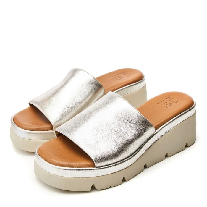 Women Moda In Pelle Slider Sandals Namya Silver Leather