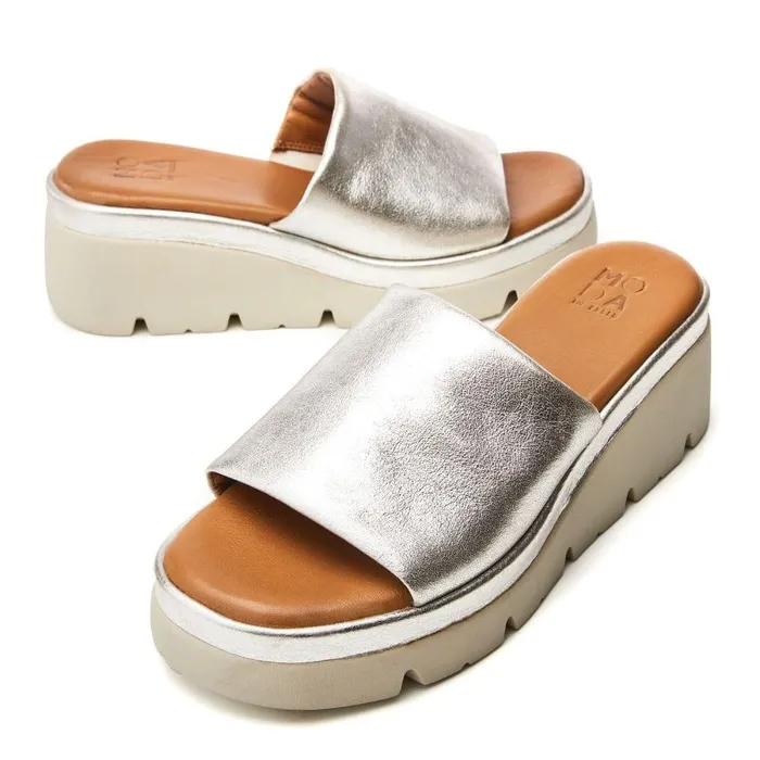 Women Moda In Pelle Slider Sandals Namya Silver Leather