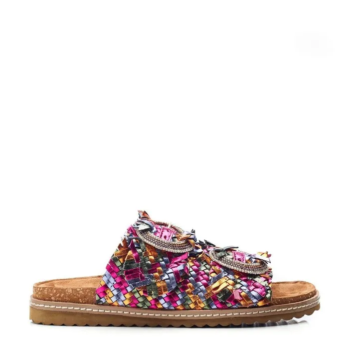 Women Moda In Pelle Slider Sandals Olisia Multi Metallic Leather