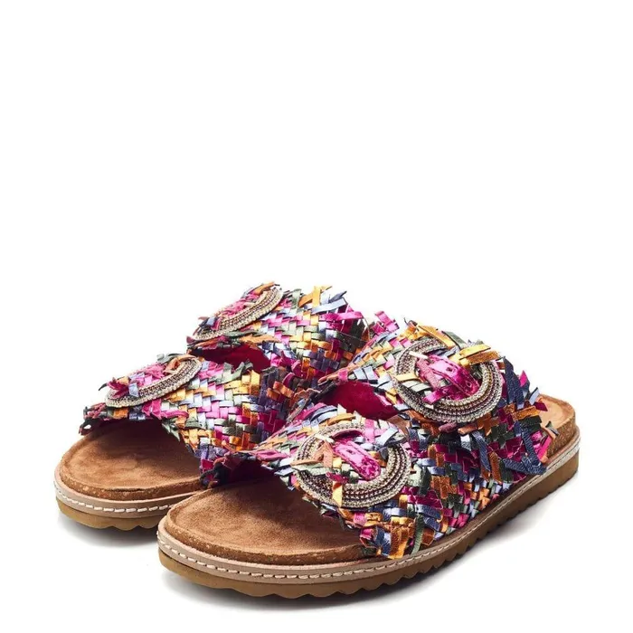 Women Moda In Pelle Slider Sandals Olisia Multi Metallic Leather