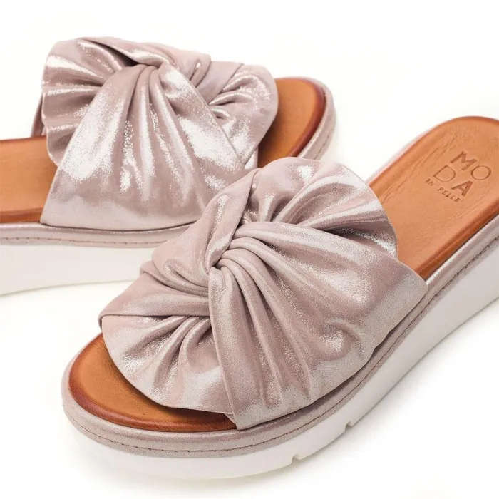 Women Moda In Pelle Slider Sandals Ollin Rose Gold Leather