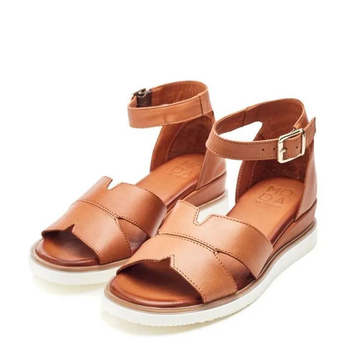 Women Moda In Pelle Wedge Sandals Emika Tan Leather